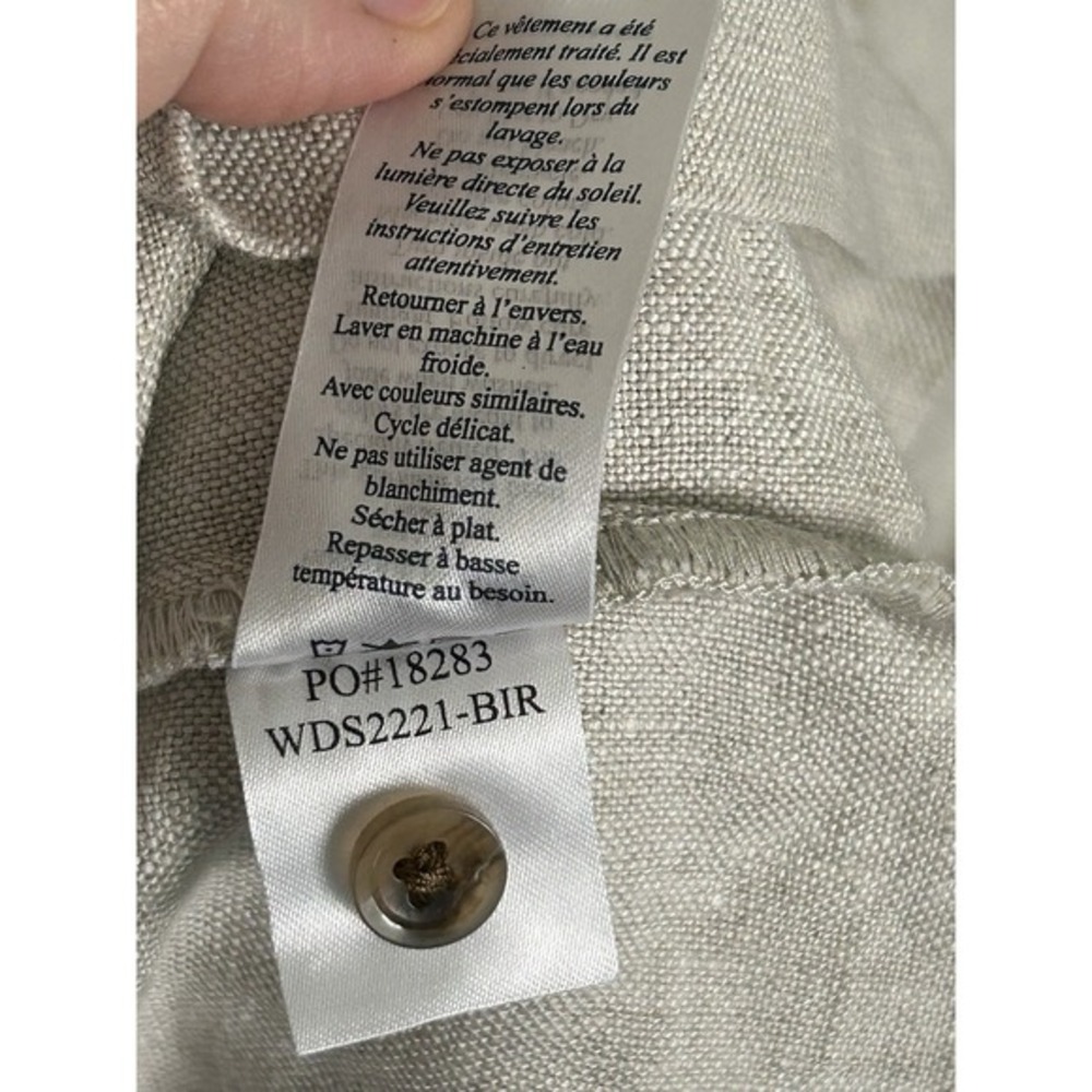 Faherty Linen Shirt Dress M Belted Midi Utility Button Front‎ Pockets neutral - Picture 12 of 12